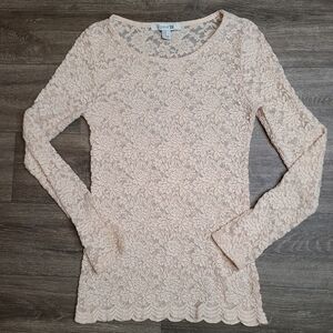 Forever 21 Women's Y2K Lace Shirt Medium White Boho Floral Festival Fairy USA